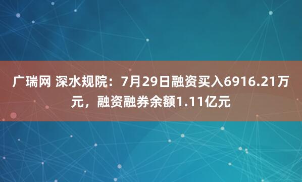 广瑞网 深水规院：7月29日融资买入6916.21万元，融资融券余额1.11亿元